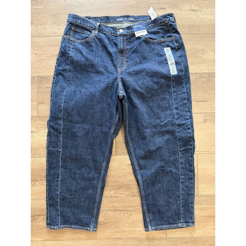 Old Navy Women 18 Dark Wash High Rise Barrel Leg Ankle Jeans NEW